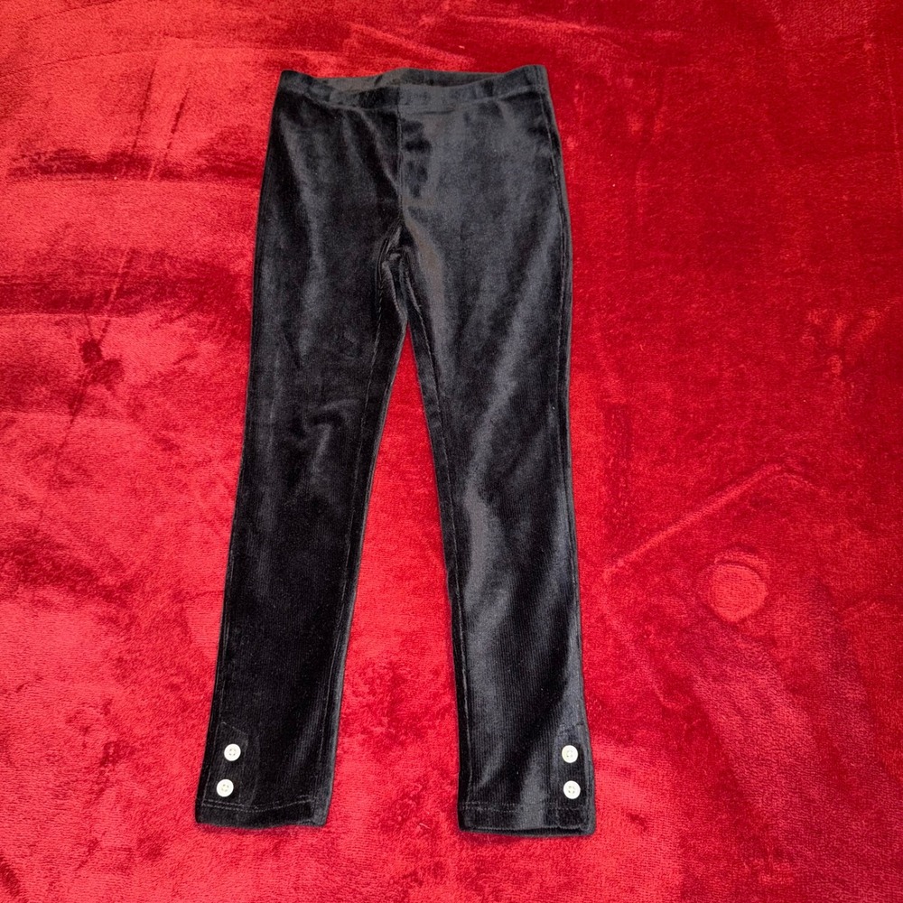 Calvin Klein Jeans Girls Black Velvet Corduroy Leggings Size 5 Button‎ Ankle